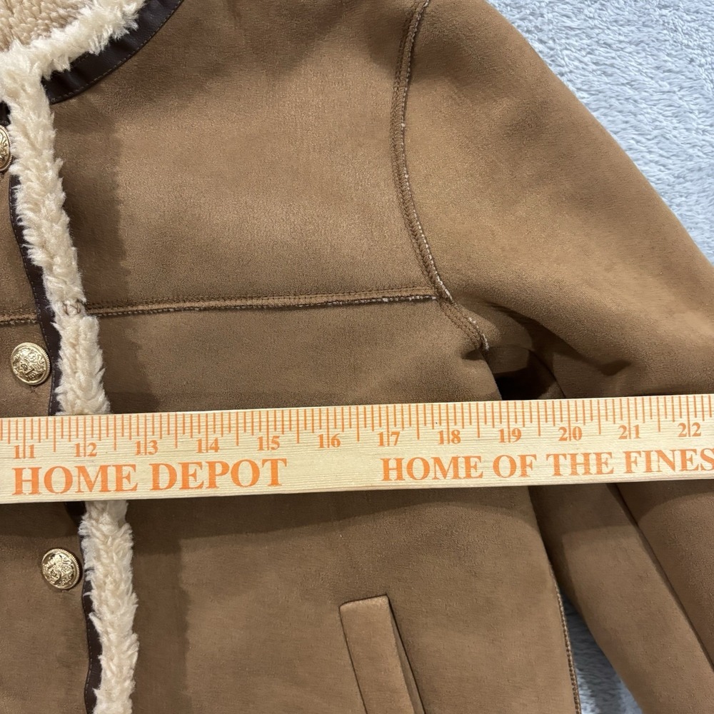 Fashion Classic Sherpa Faux Suede Jacket Womens S - M Button Quiet Luxury Beige - Picture 6 of 7